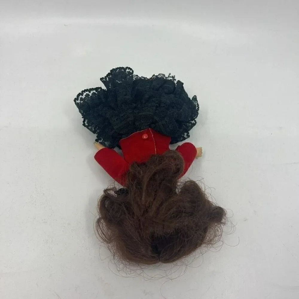 Vintage Spanish Dancer Girl Doll Light Brown Hair Red Black Lace‎ Ruffle Dress